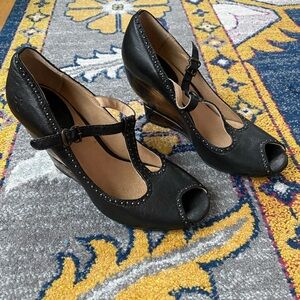 Frye Mary Jane Black Peep-Toe Heels